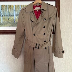 Classic Tan Trench Coat with Red Lining